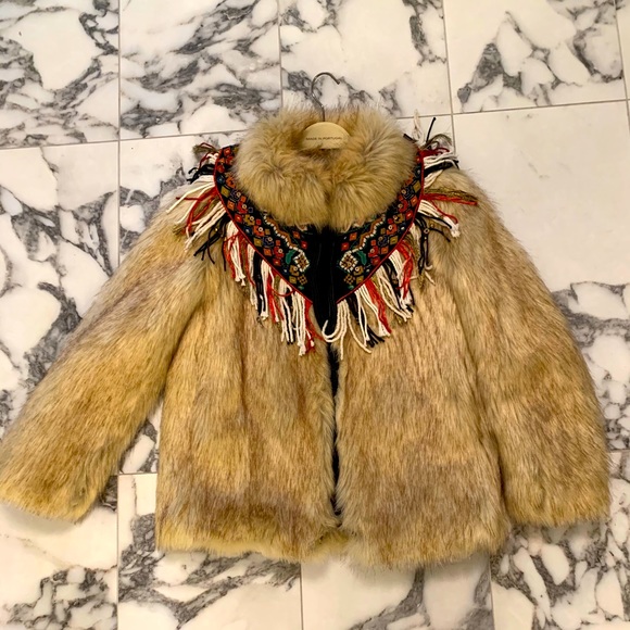 fringe faux fur jacket